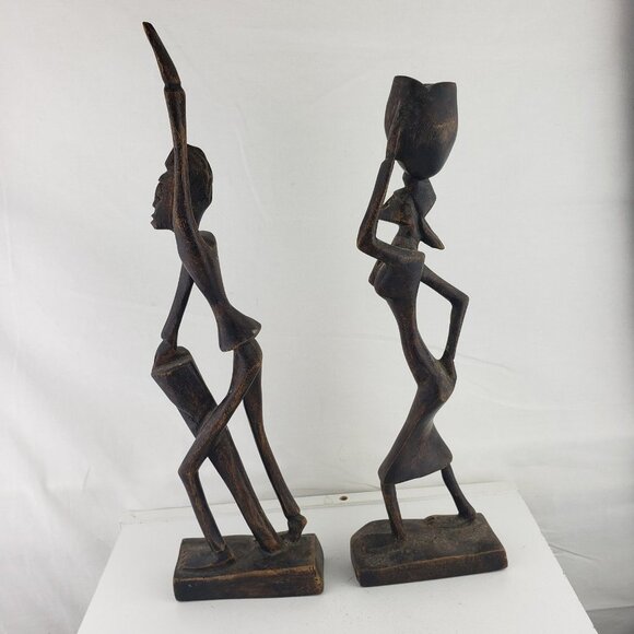 African Wooden Carved Figures Man Woman - Picture 3 of 7